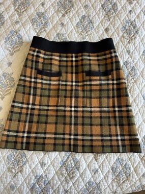 Plaid A-Line Skirt in Camel, Olive & Black